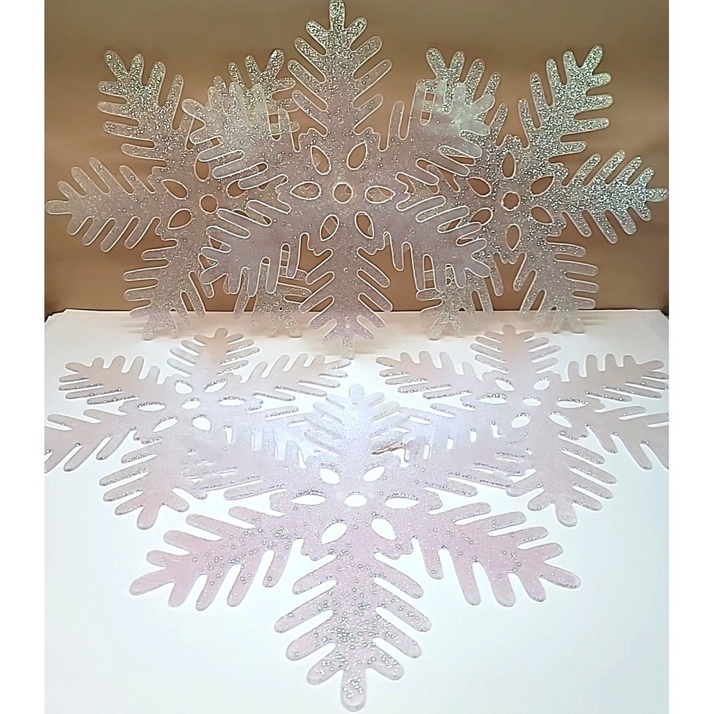 Set Of 6 13.25" Iridescent Glittered Plastic Snowflakes-Christmas-Holiday-Decor